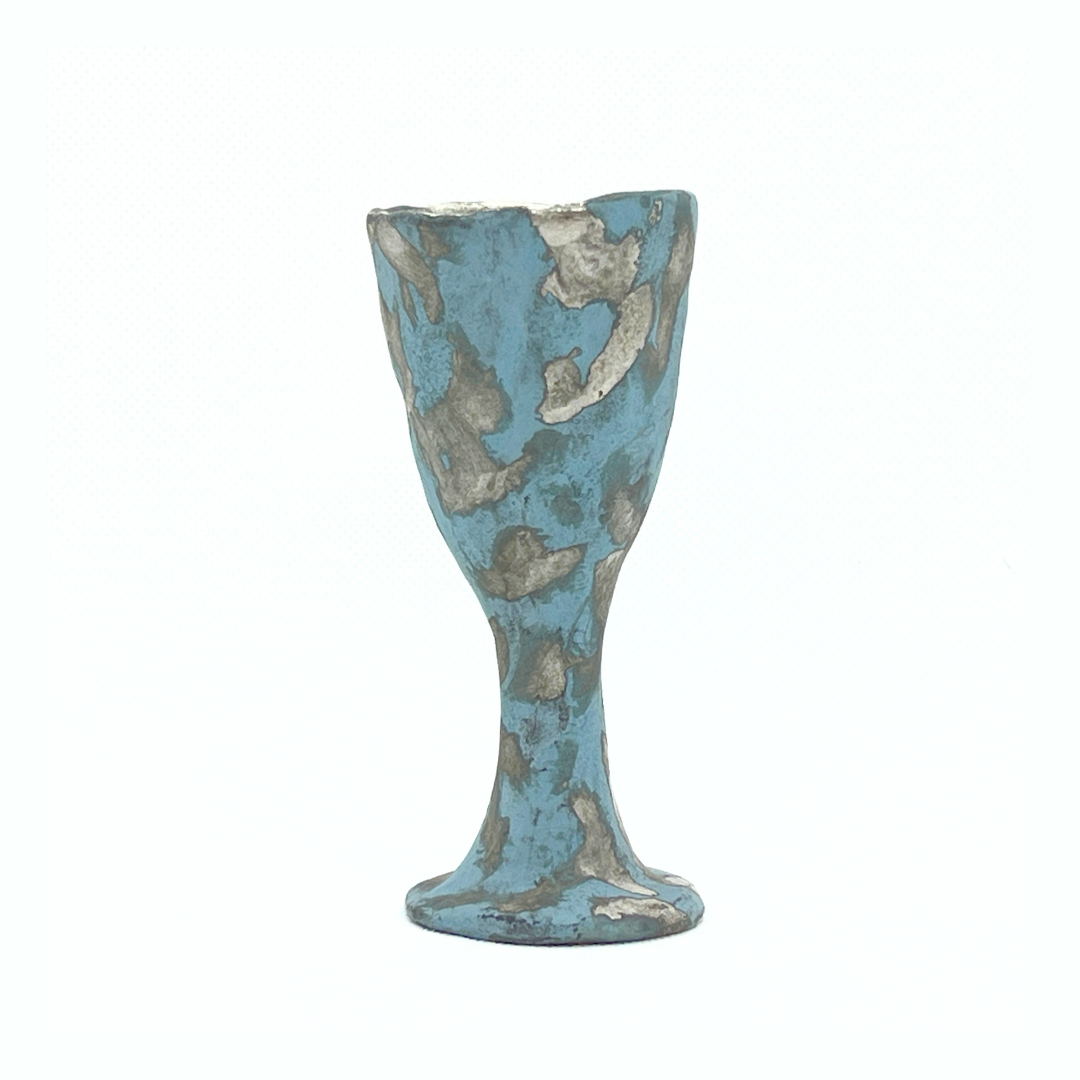 ファイアンス青銀彩高杯