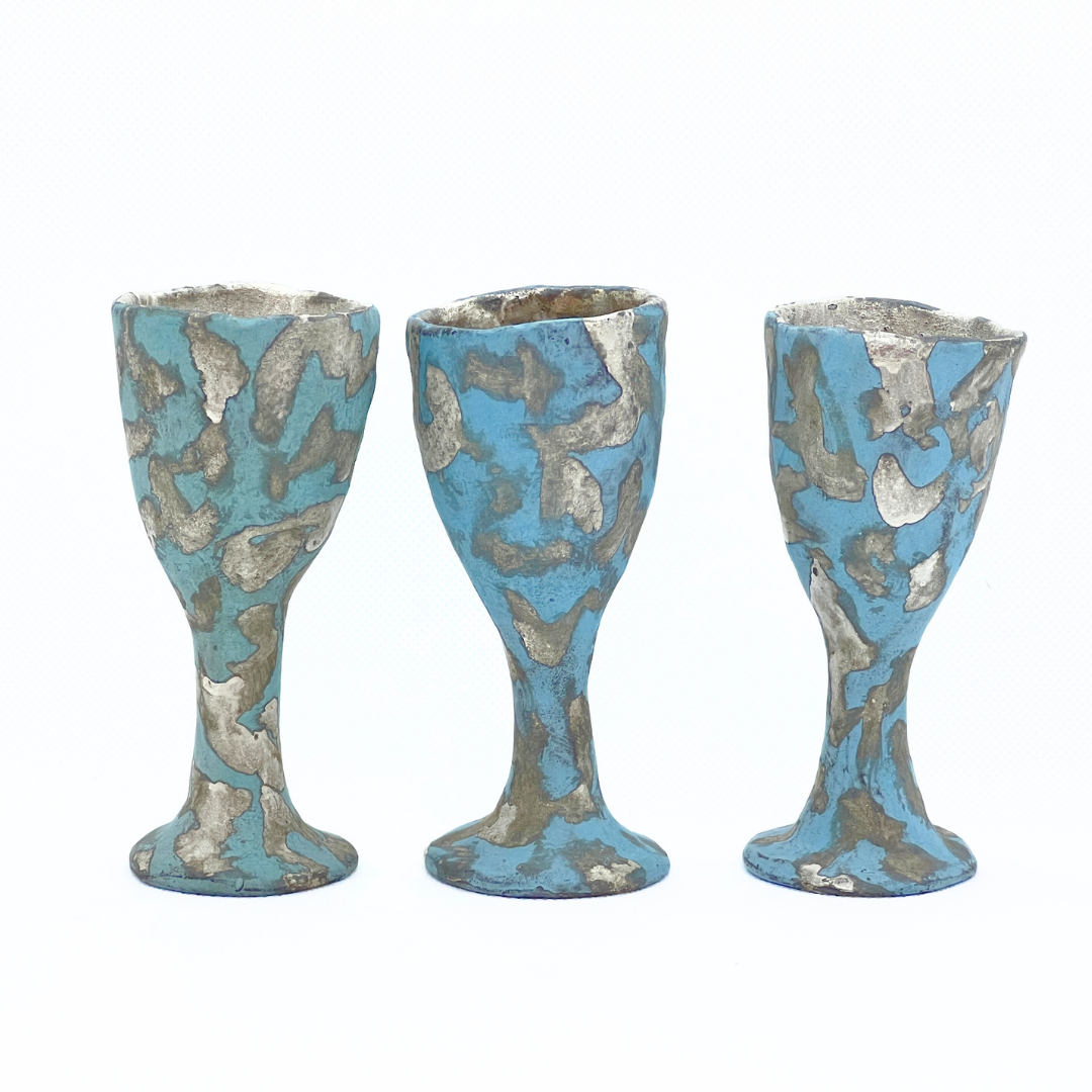 ファイアンス青銀彩高杯