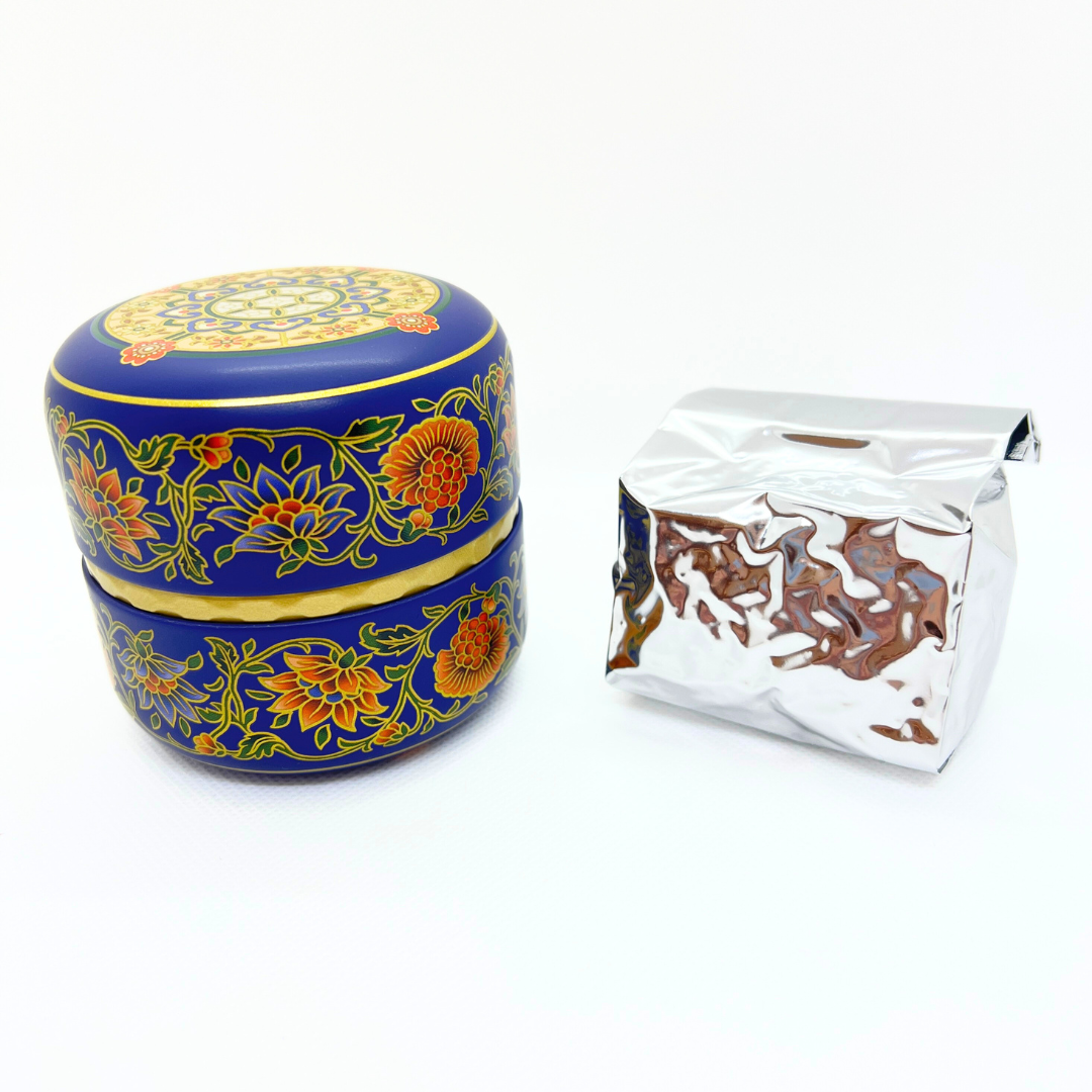 茶缶豆入り番茶(ほうじ仕上げ) オリエント青