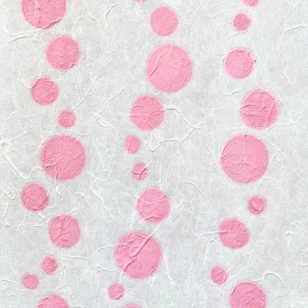 【越前和紙】手漉き一枚和紙 白×桃色玉模様