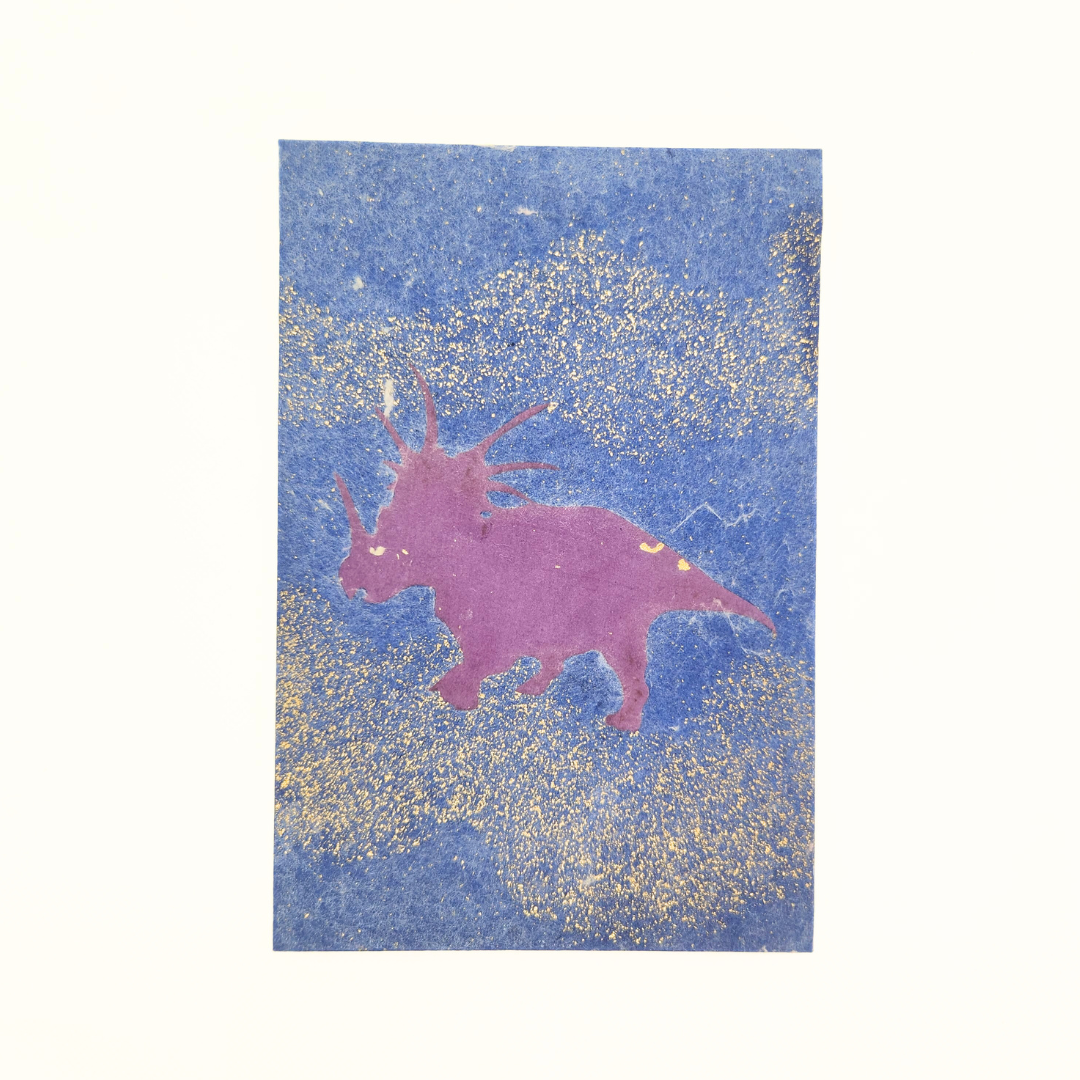 【越前和紙】御竜印帳 ラメ青 ティラノサウルス×トリケラトプス