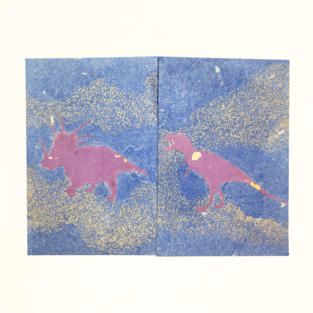 【越前和紙】御竜印帳 ラメ青 ティラノサウルス×トリケラトプス