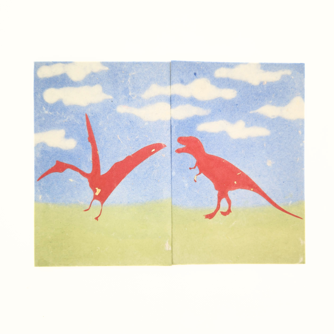 【越前和紙】御竜印帳 青空と草原 ティラノサウルス×プテラノドン