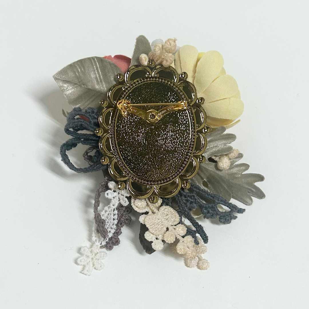 草木染め布花マーガレットブローチ グリーン