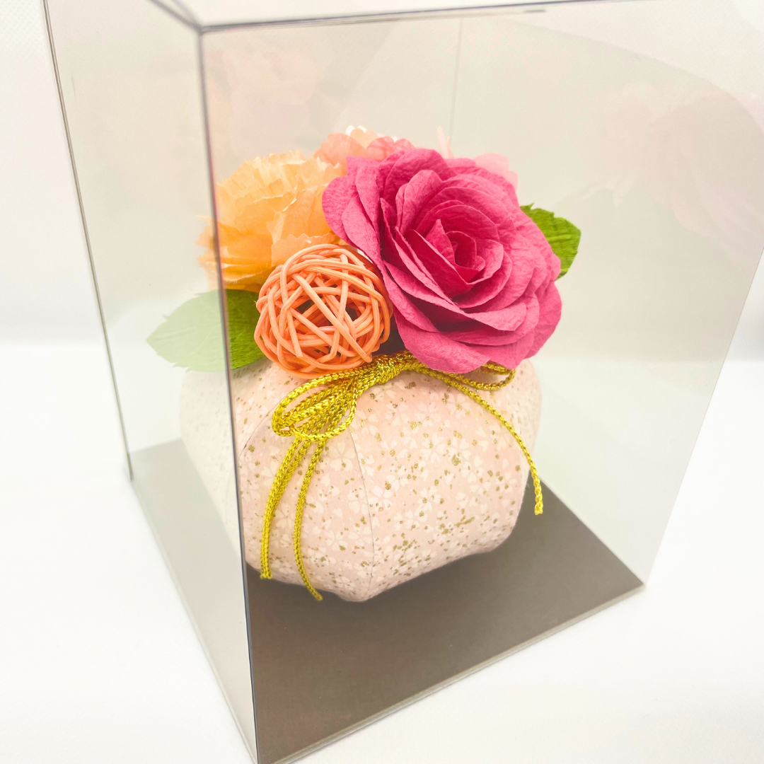 【越前和紙】ピンクローズの和紙玉アレンジメント