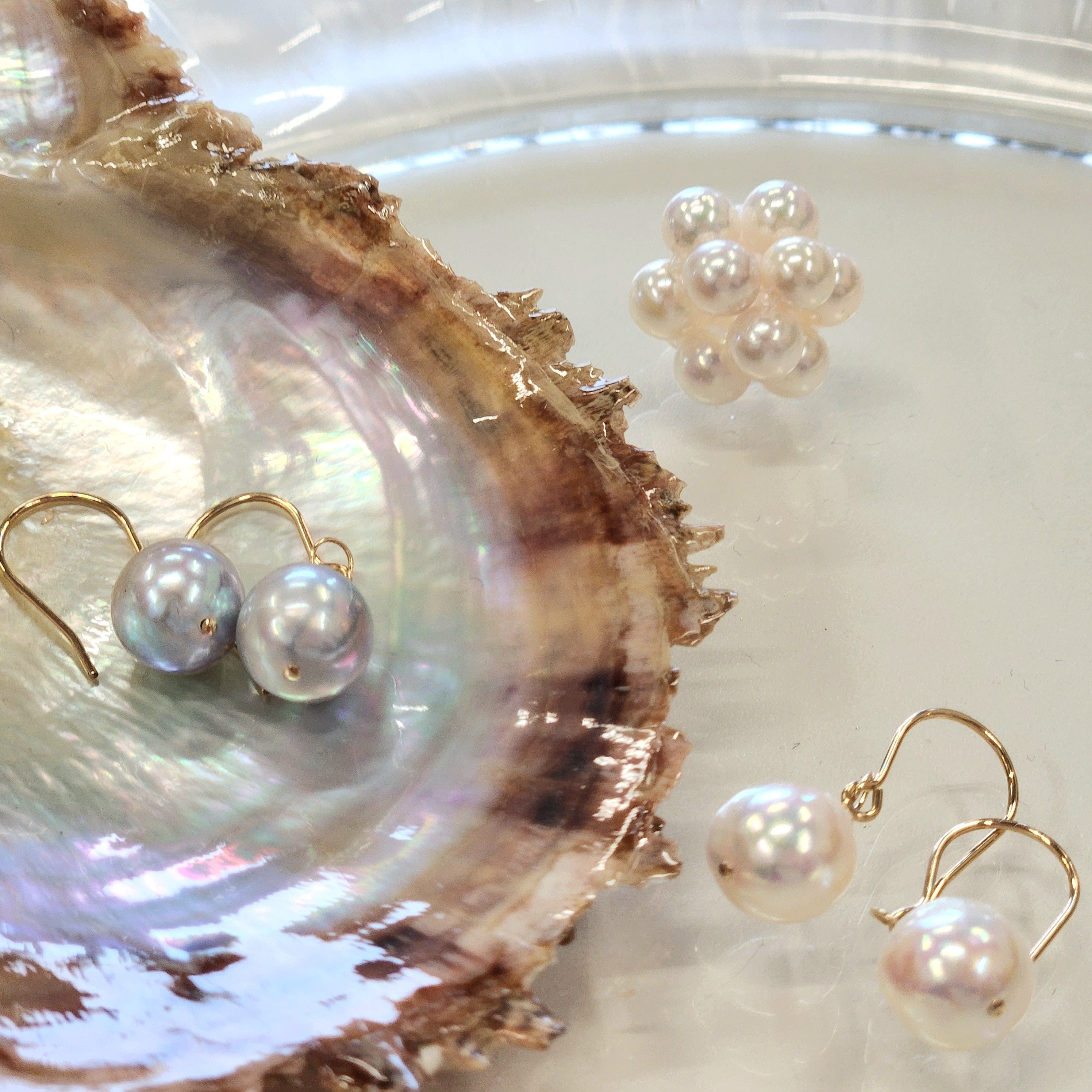 9mmパール フックピアス ブルー