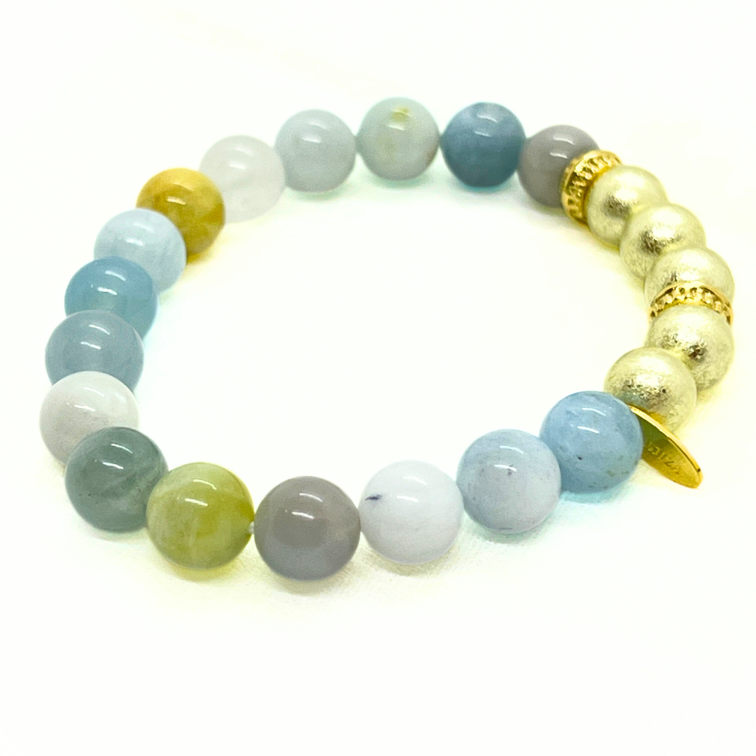 天然石ブレスレット 定色×アクアマリン