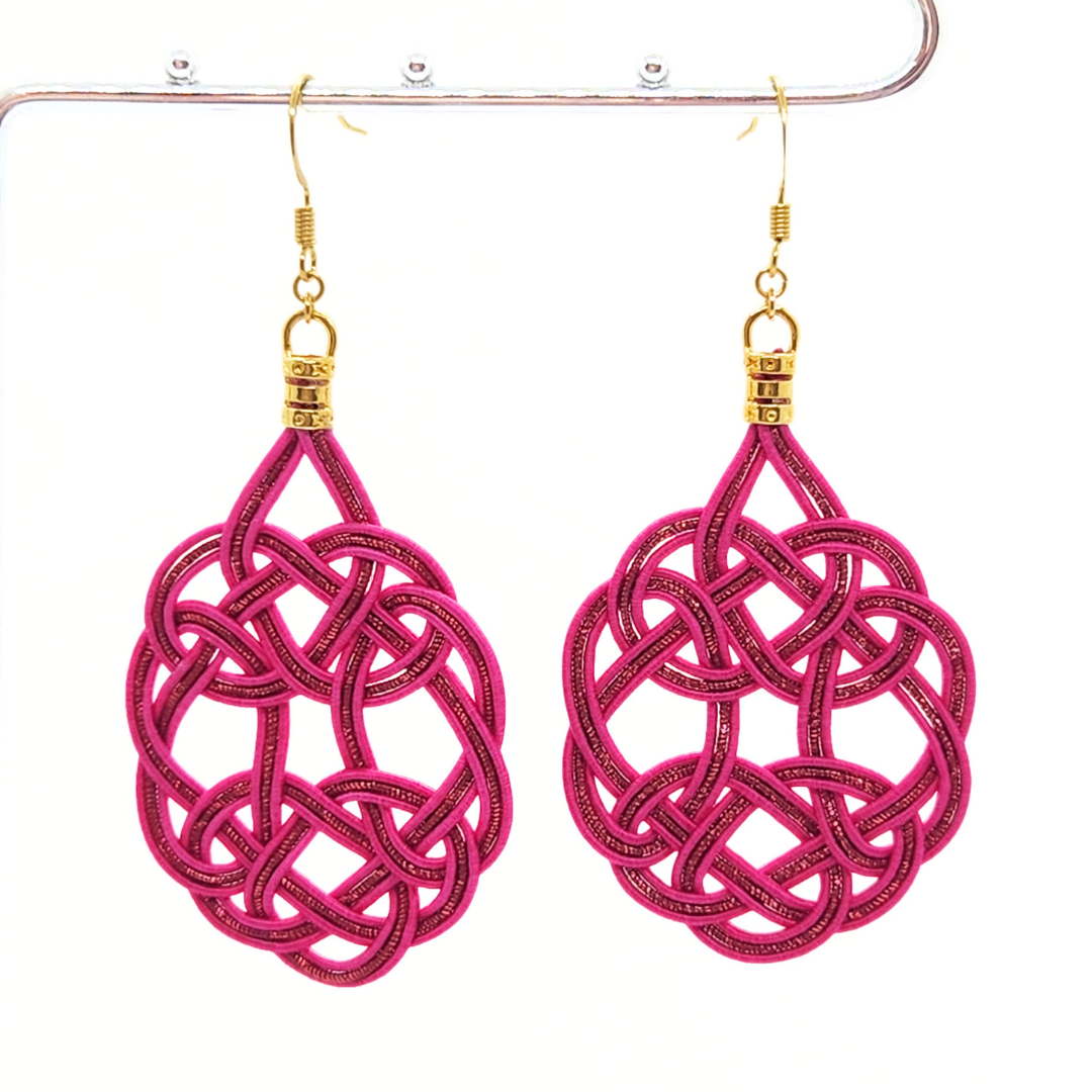 水引袈裟結びピアス ピンク×レッド