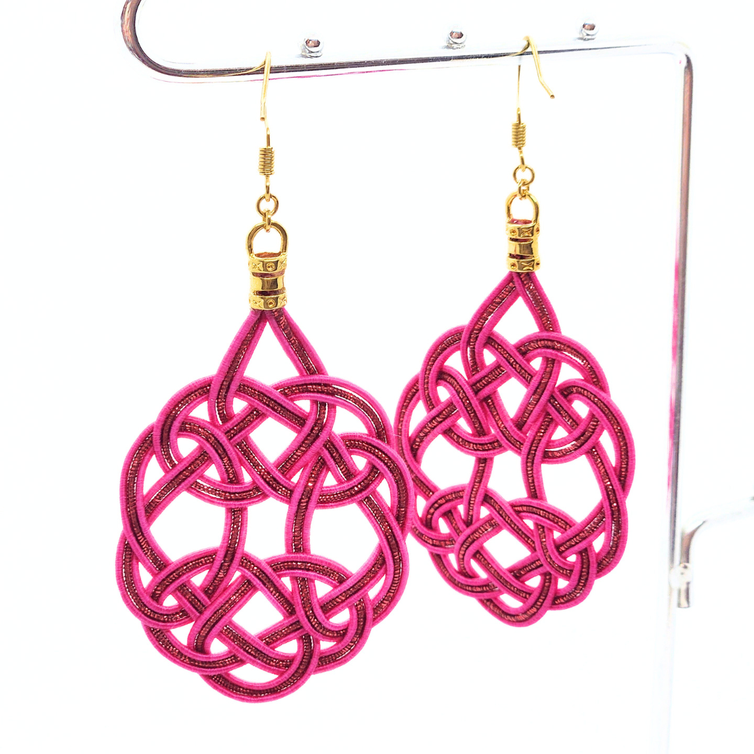 水引袈裟結びピアス ピンク×レッド