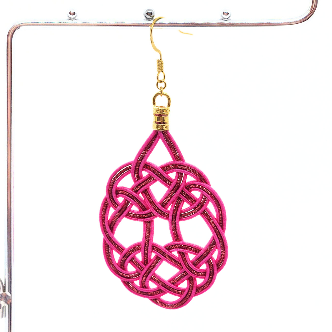 水引袈裟結びピアス ピンク×レッド