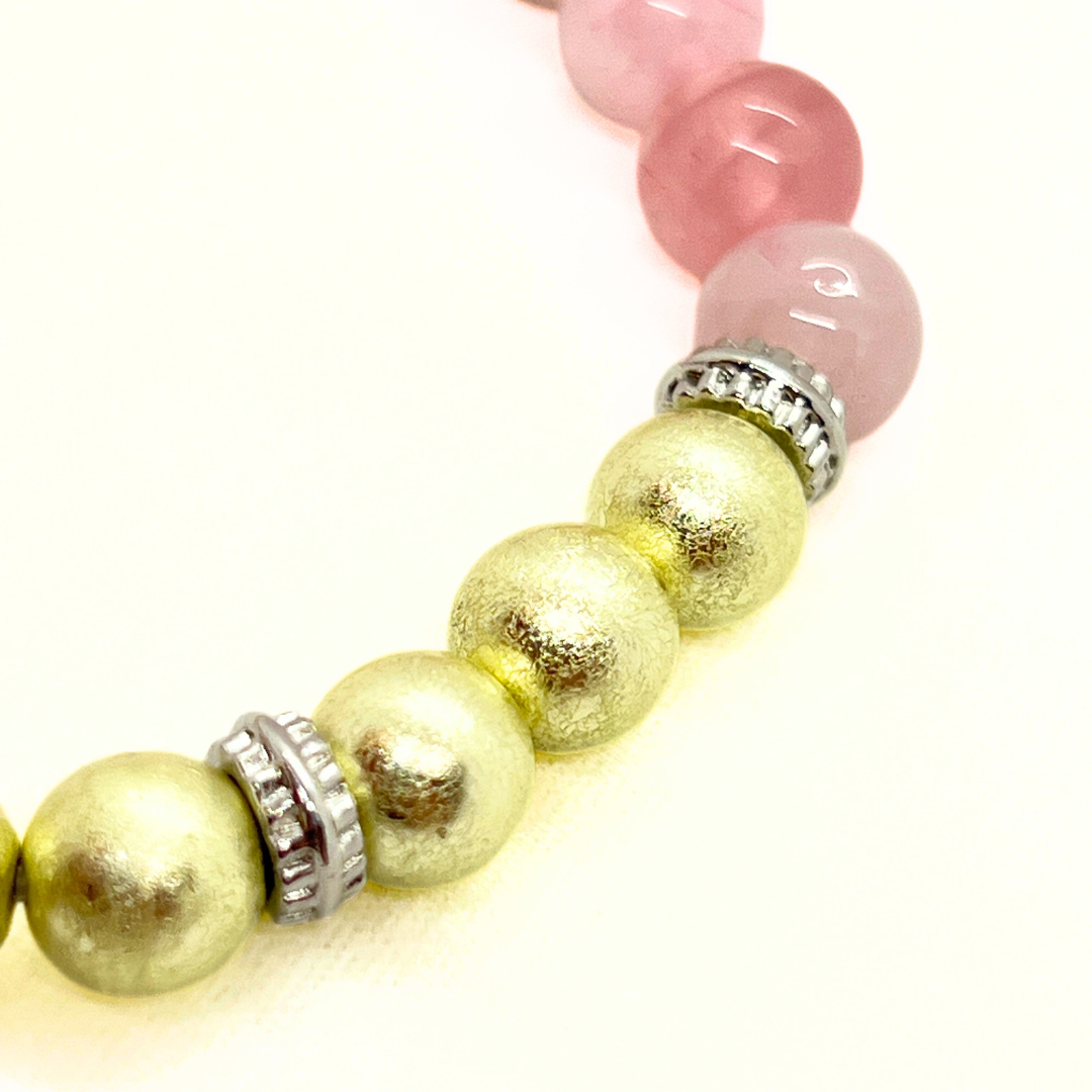 天然石ブレスレット 定色×ローズクオーツ