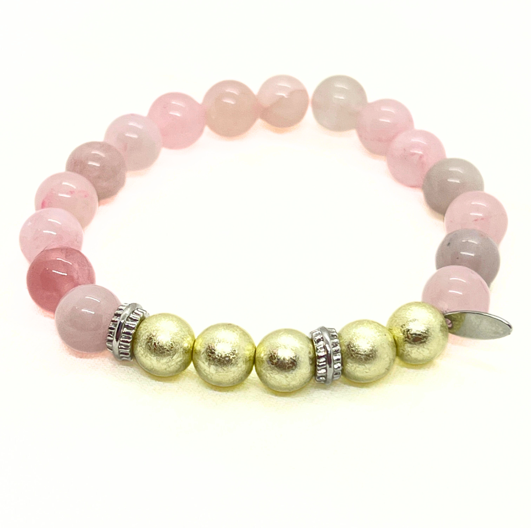 天然石ブレスレット 定色×ローズクオーツ