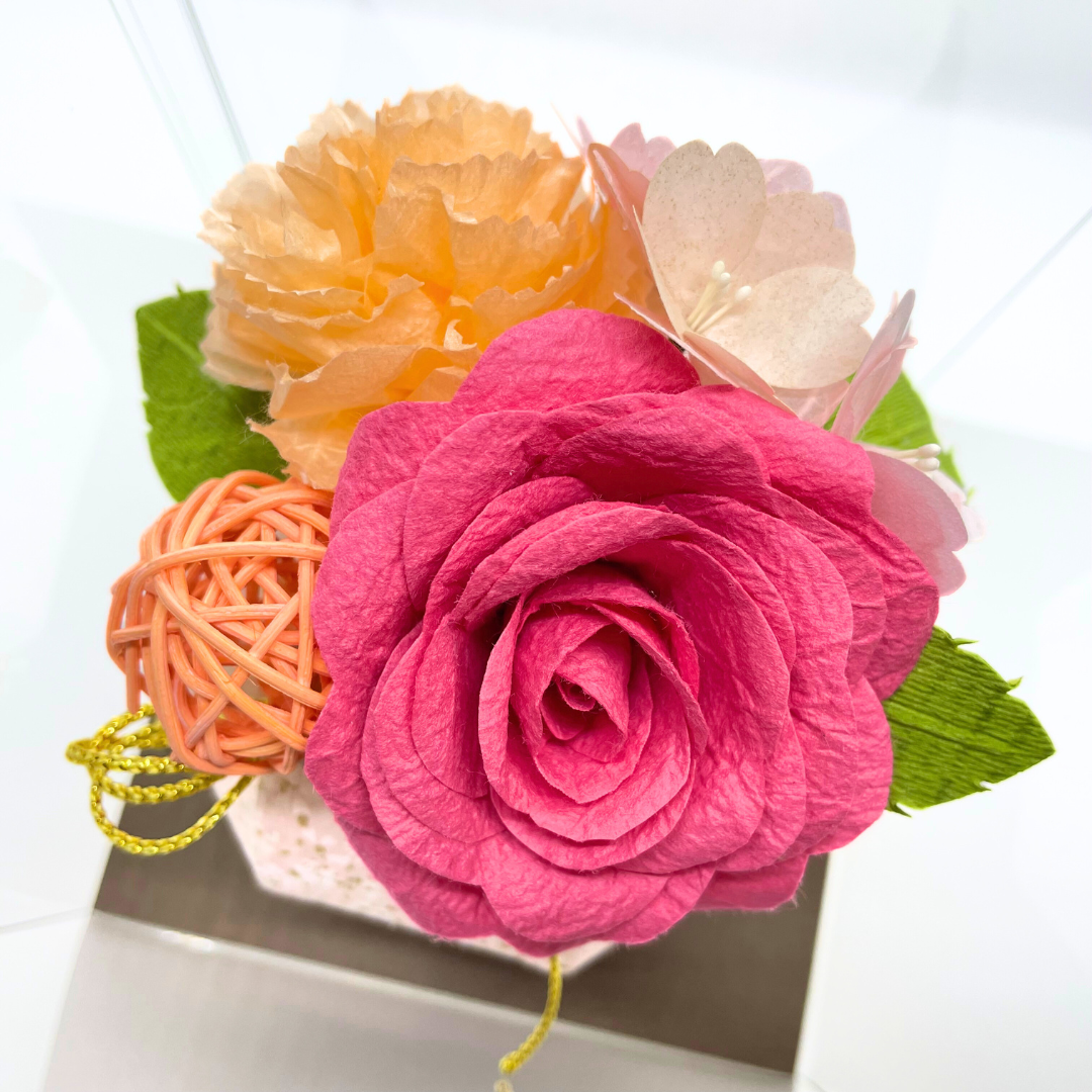【越前和紙】ピンクローズの和紙玉アレンジメント