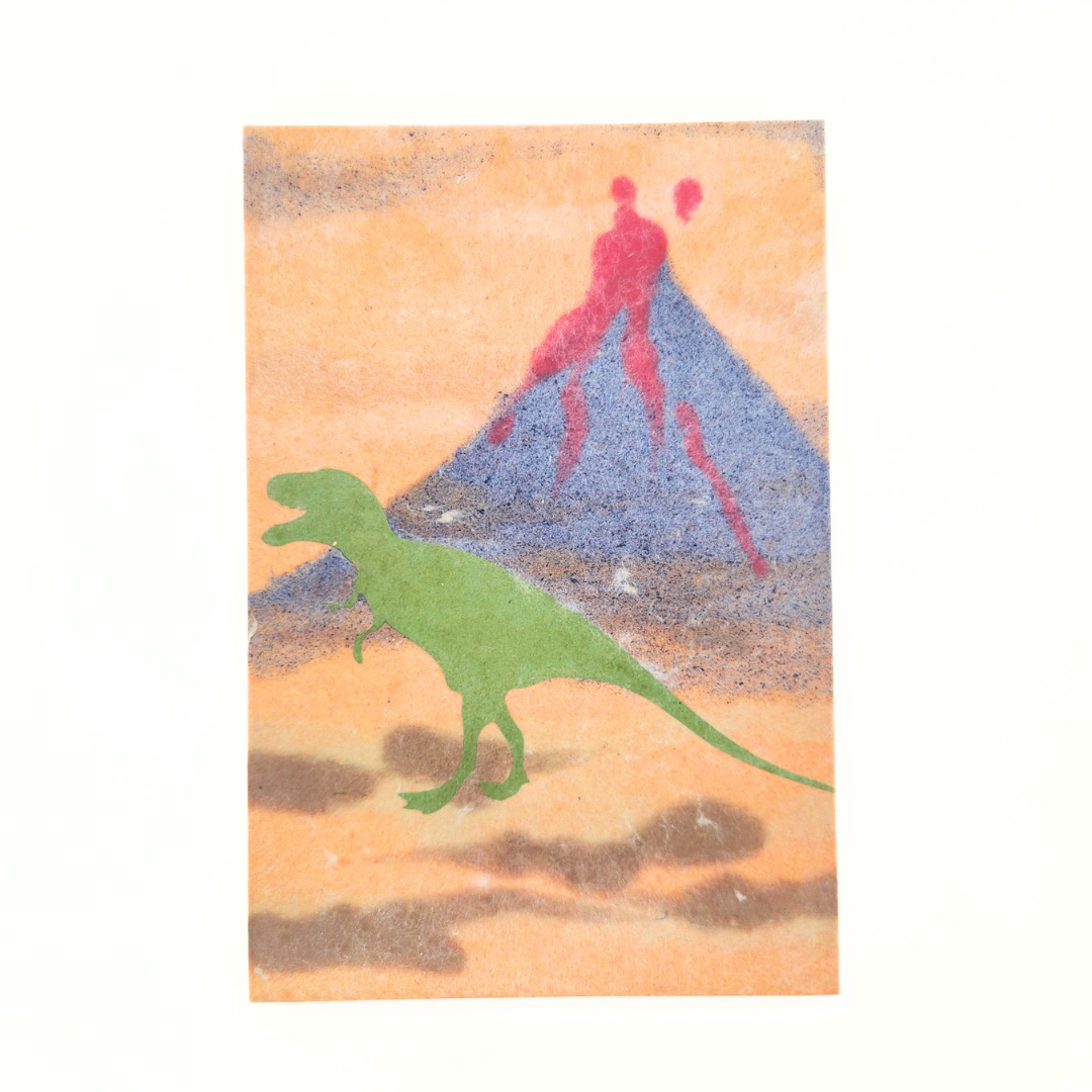 【越前和紙】御竜印帳 オレンジ 火山 ティラノサウルス×プテラノドン