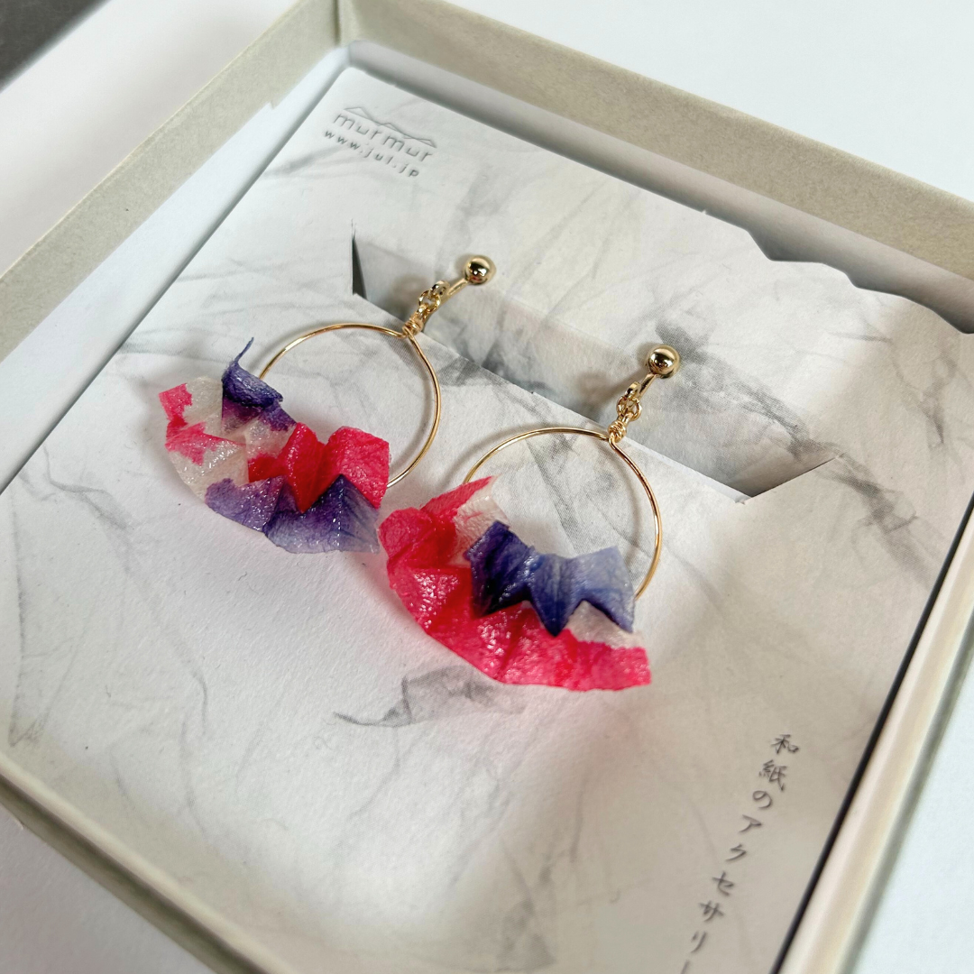 【二俣和紙】板締め絞りフープ イヤリング Pink