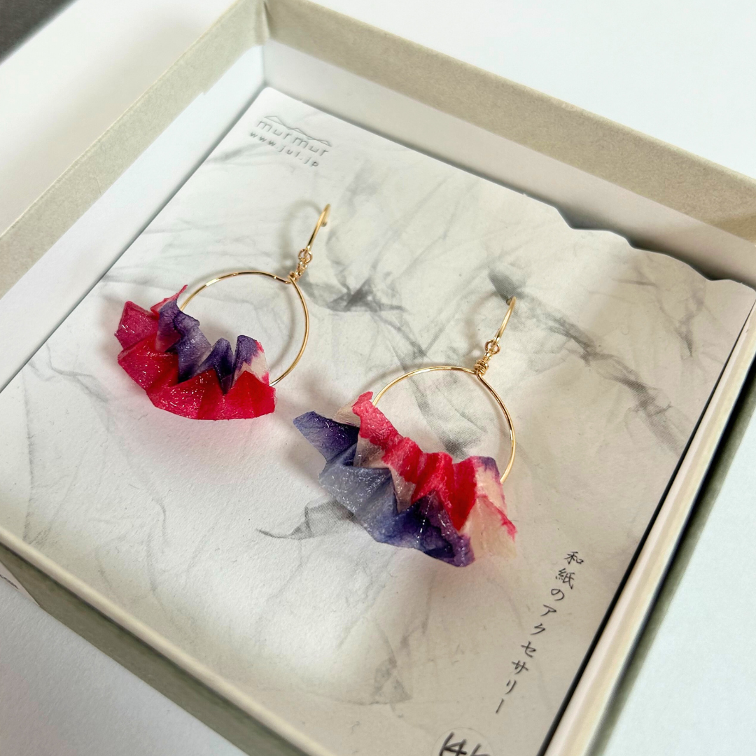 【二俣和紙】板締め絞りフープ ピアス Pink