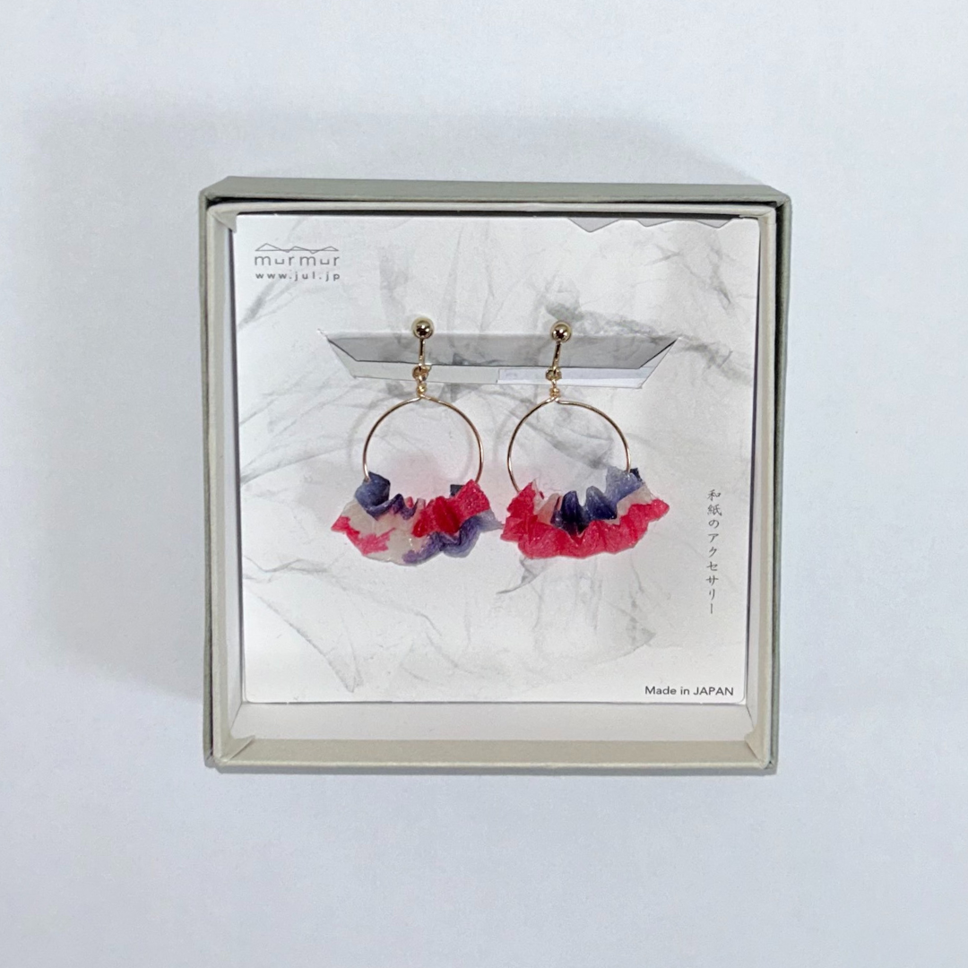 【二俣和紙】板締め絞りフープ イヤリング Pink