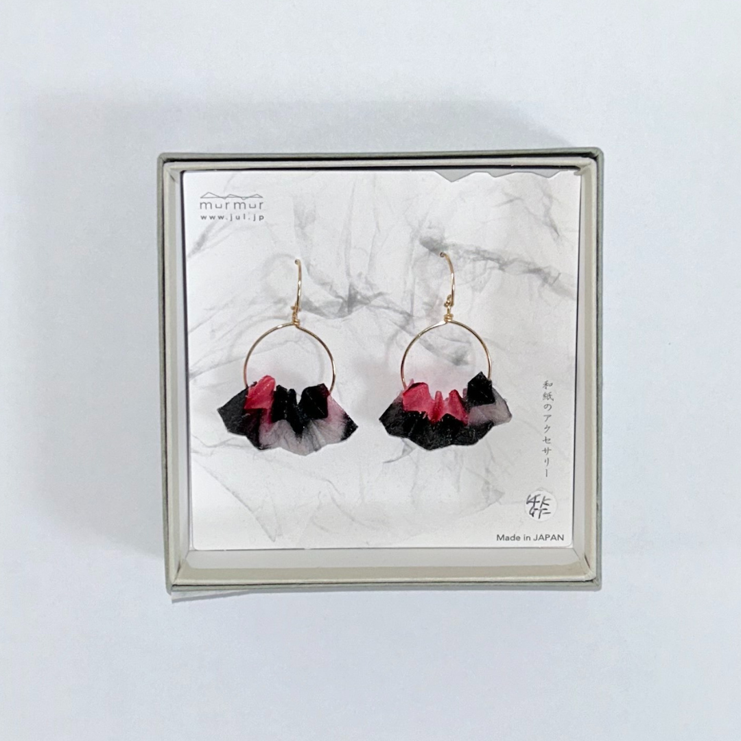 【二俣和紙】板締め絞りフープ ピアス Black