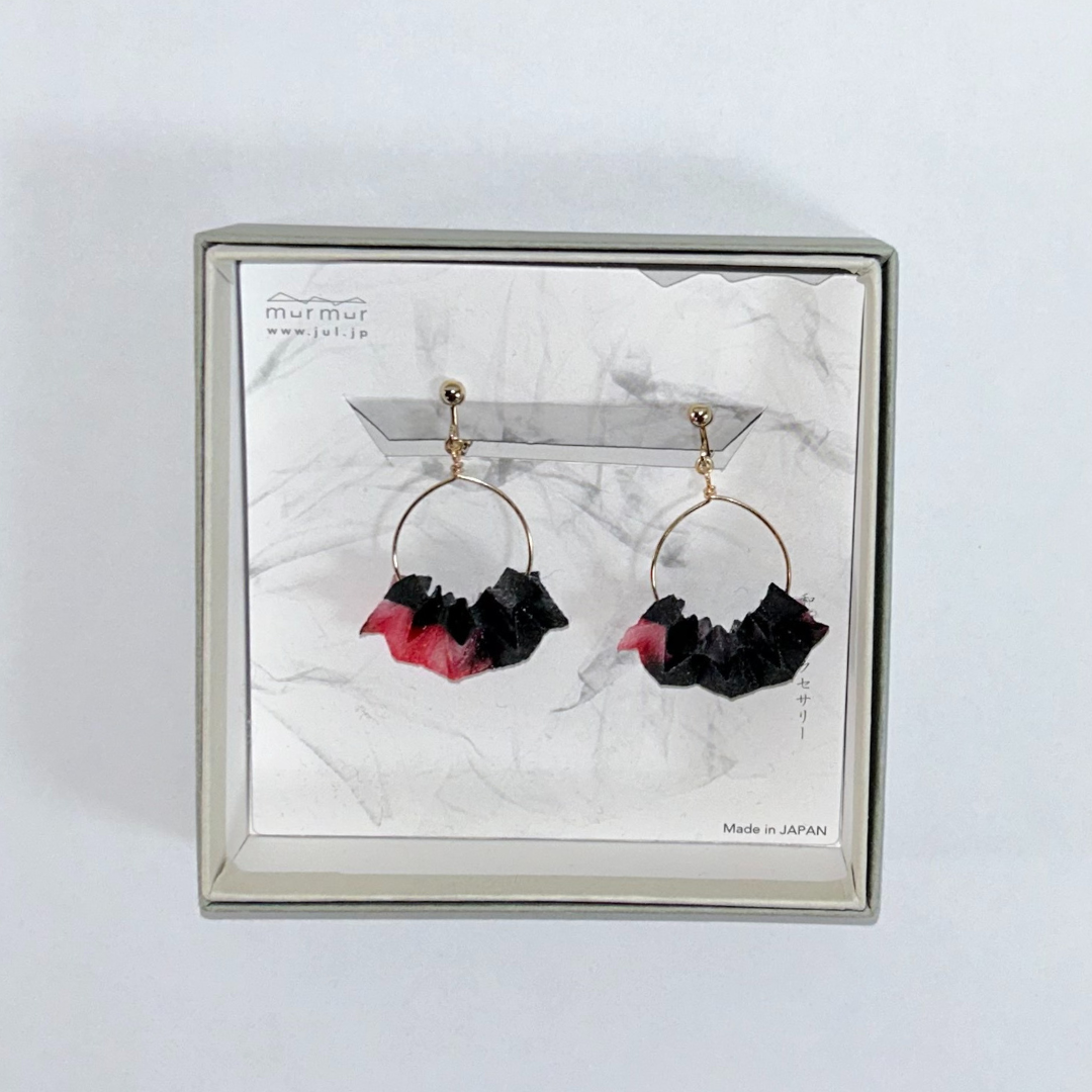 【二俣和紙】板締め絞りフープ イヤリング Black