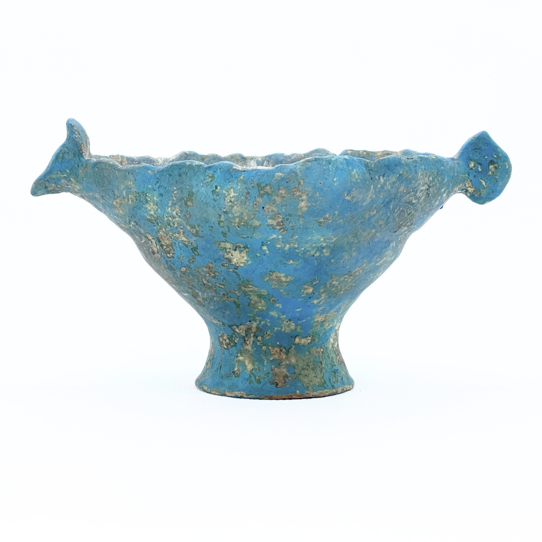 ファイアンス青トリコ高杯(銀彩)