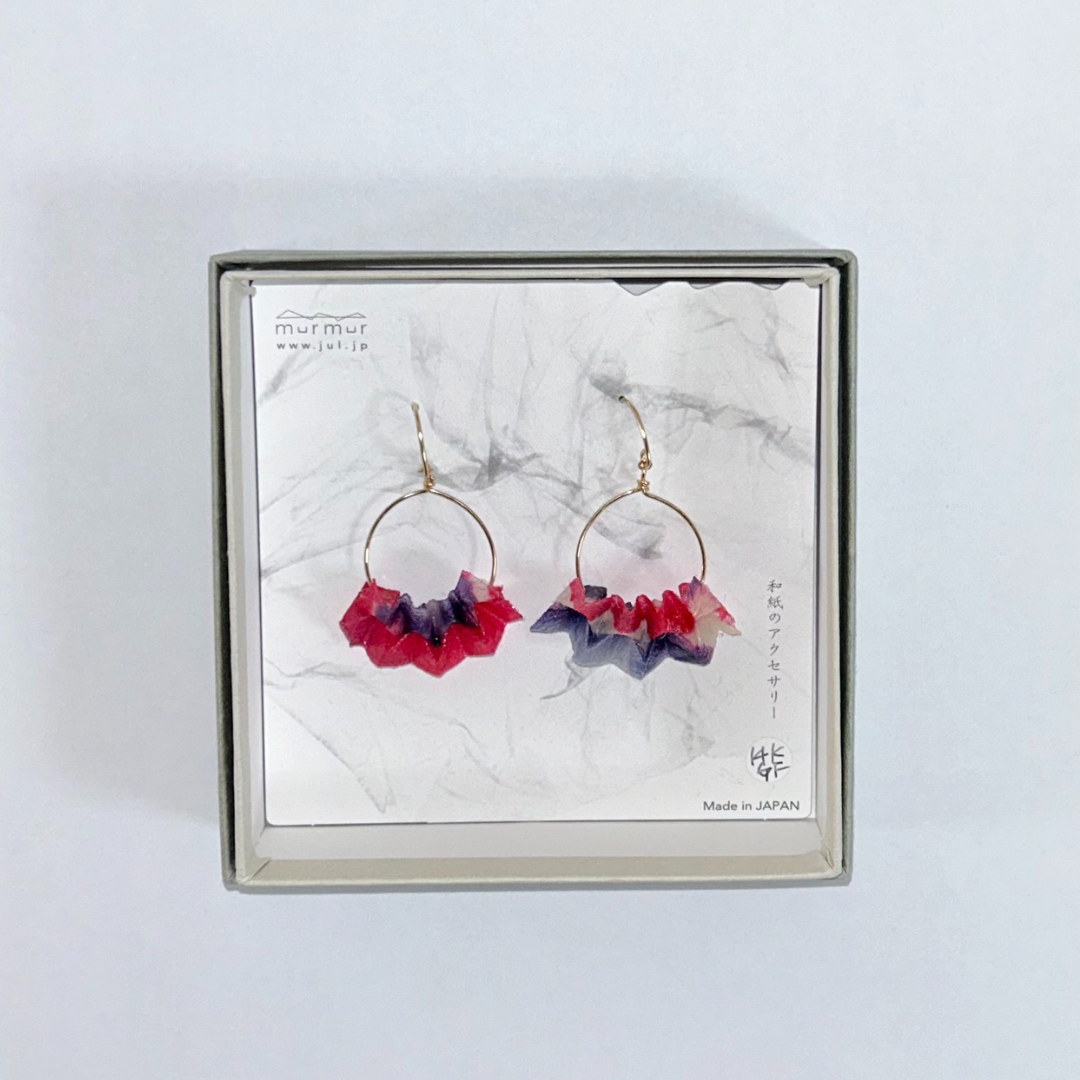 【二俣和紙】板締め絞りフープ ピアス Pink