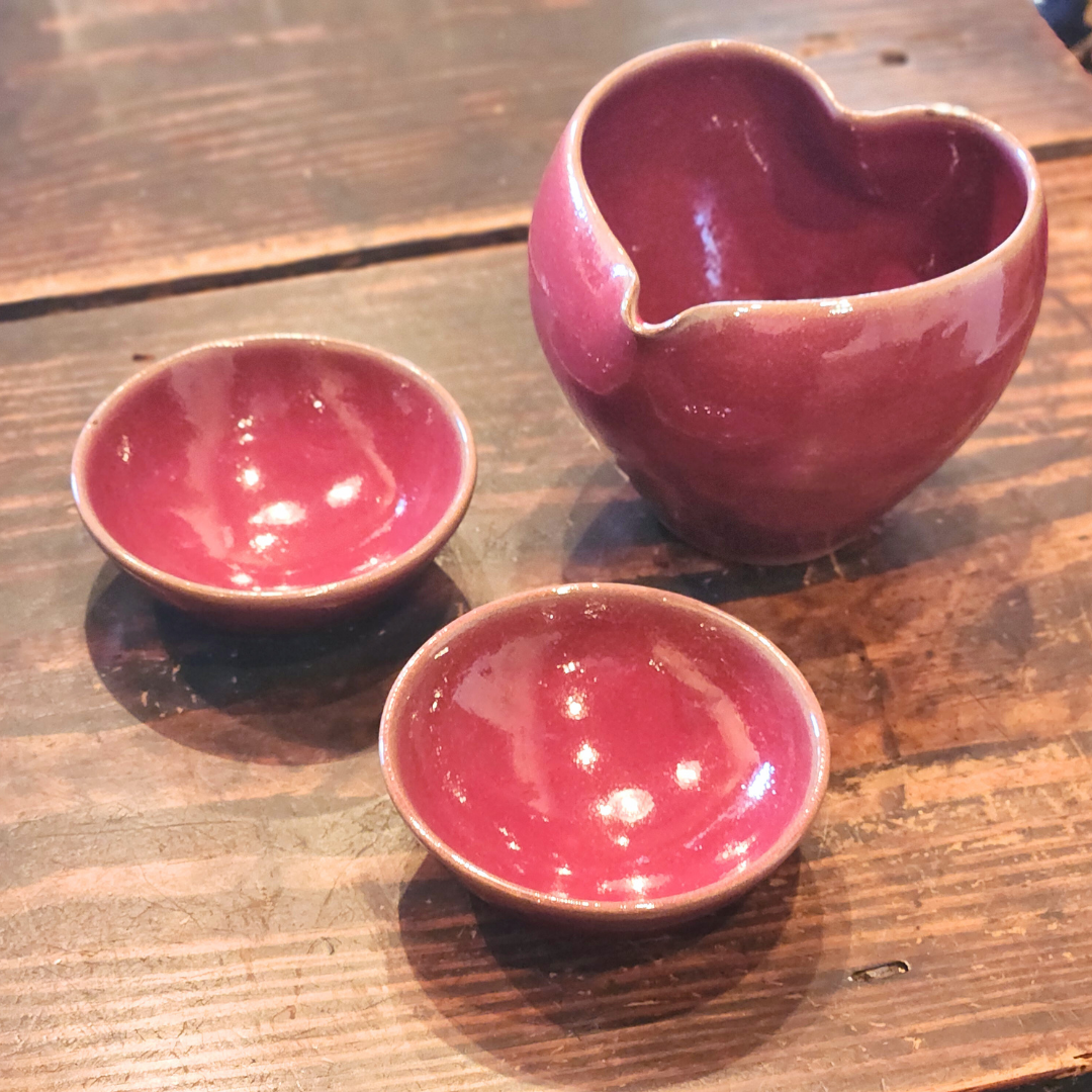 【越前焼】パープルハート ハートの片口、酒器セット