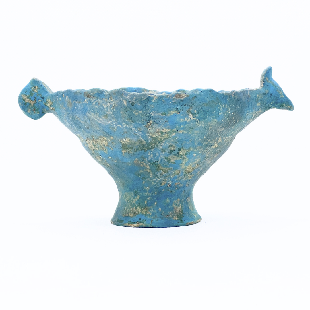 ファイアンス青トリコ高杯(銀彩)