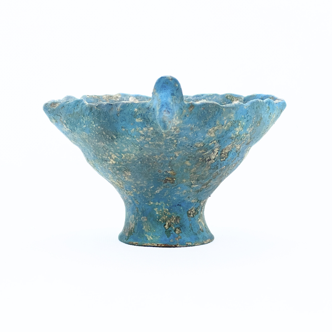 ファイアンス青トリコ高杯(銀彩)