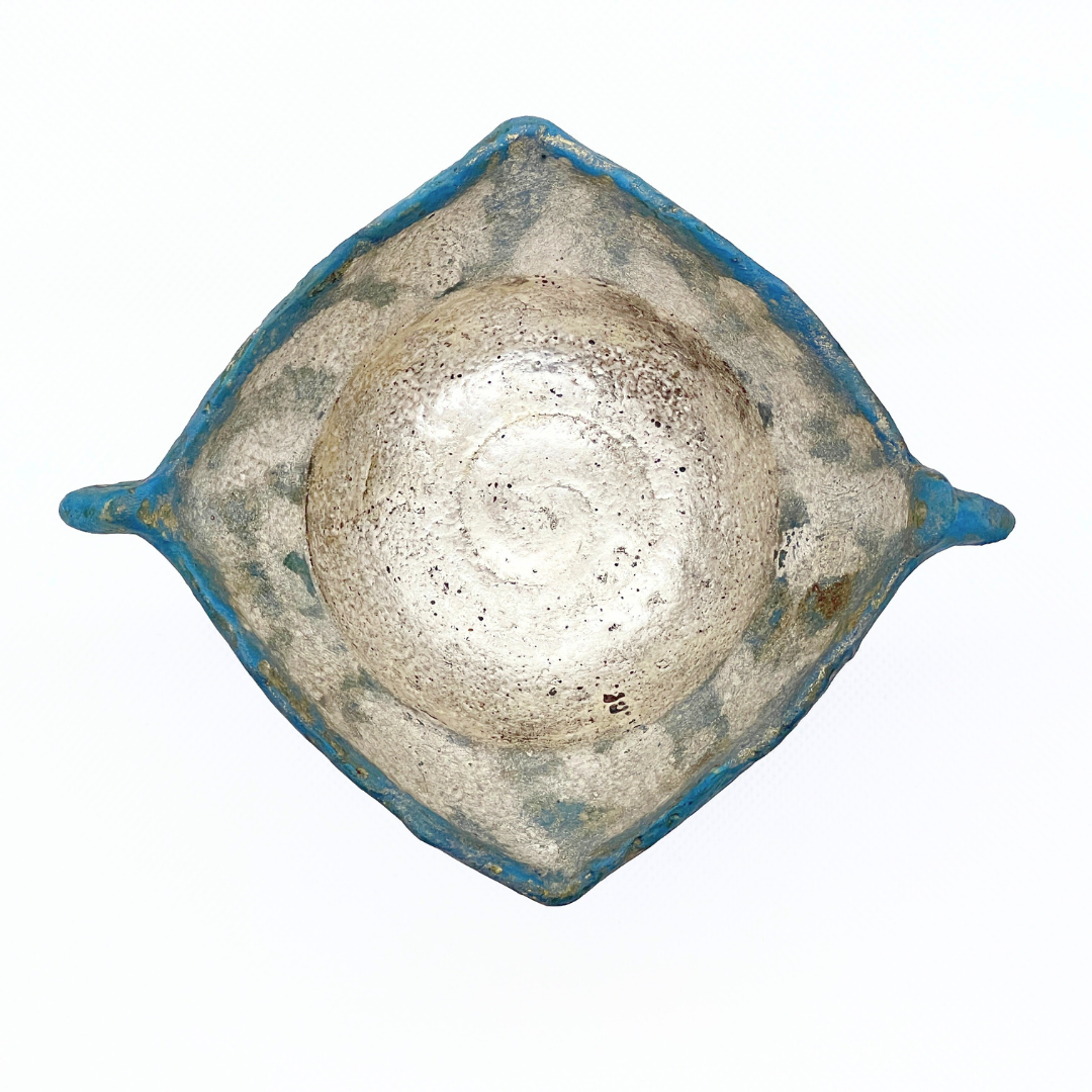 ファイアンス青トリコ高杯(銀彩)