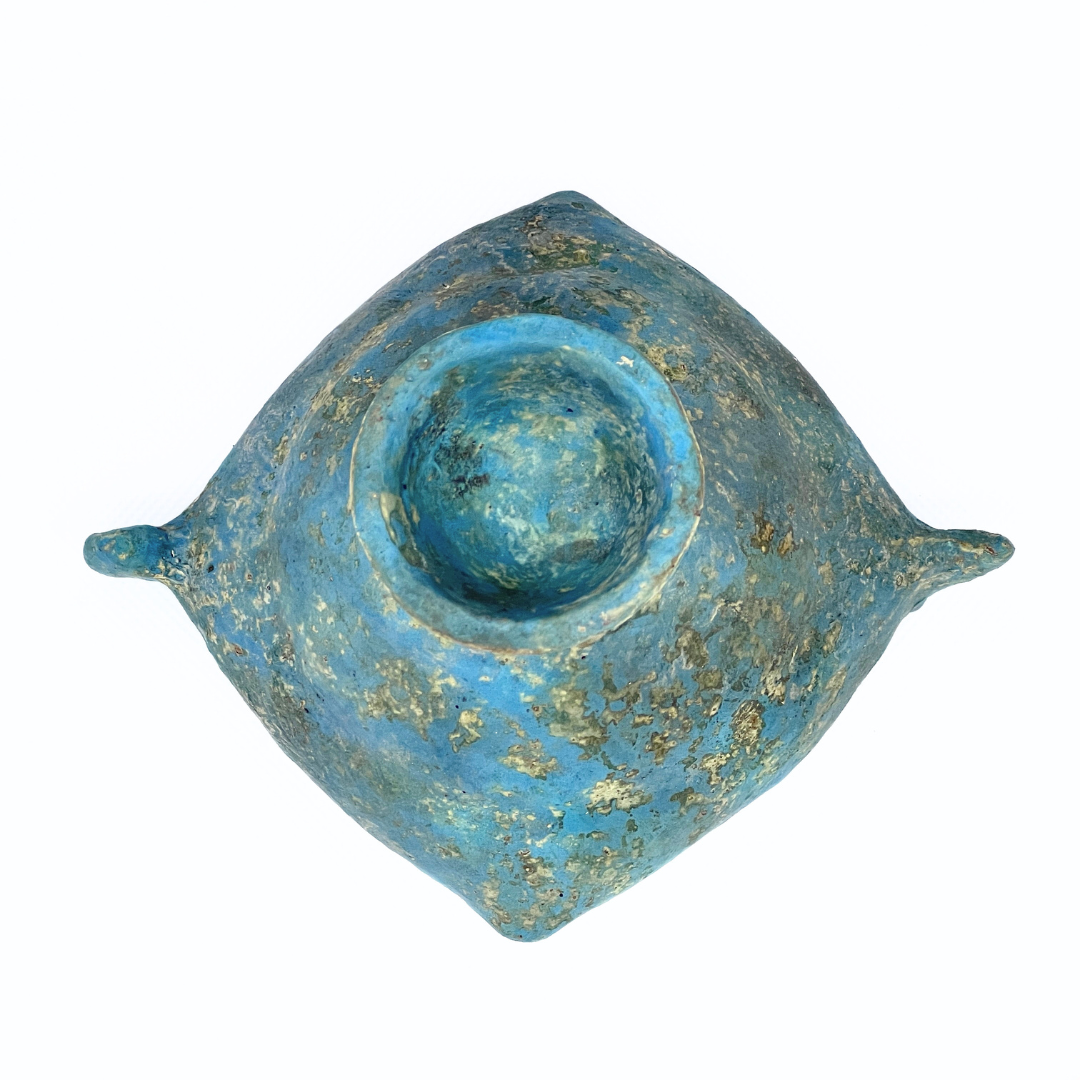 ファイアンス青トリコ高杯(銀彩)