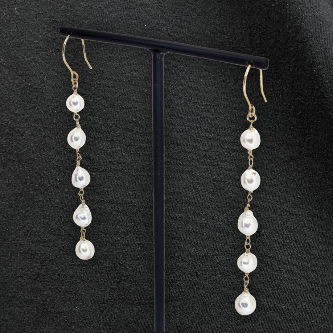 5mmパール 5連ピアス ホワイト