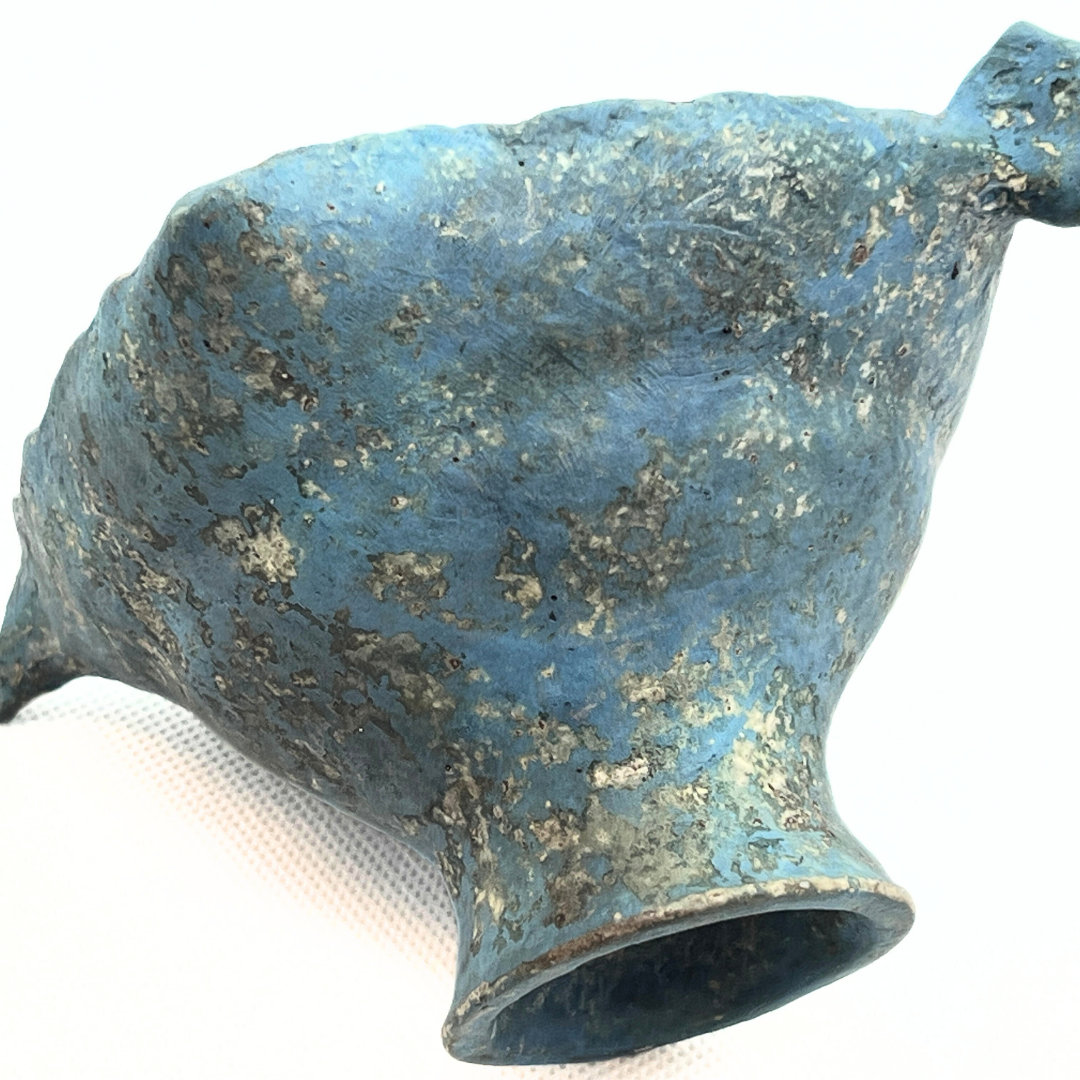 ファイアンス青トリコ高杯(銀彩)