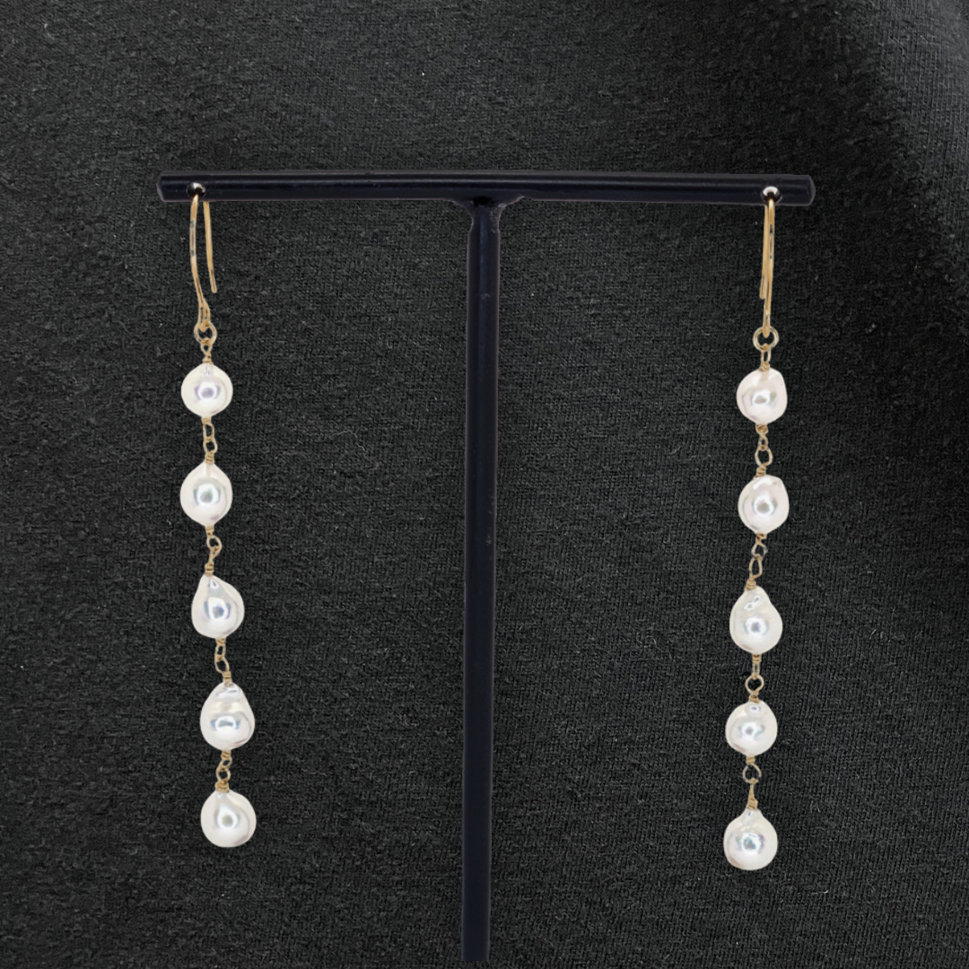 5mmパール 5連ピアス ホワイト