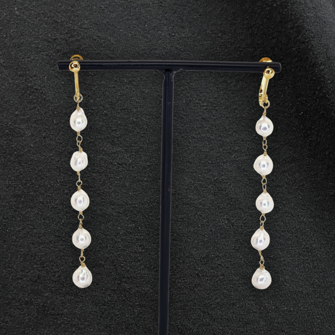 5mmパール 5連イヤリング ホワイト