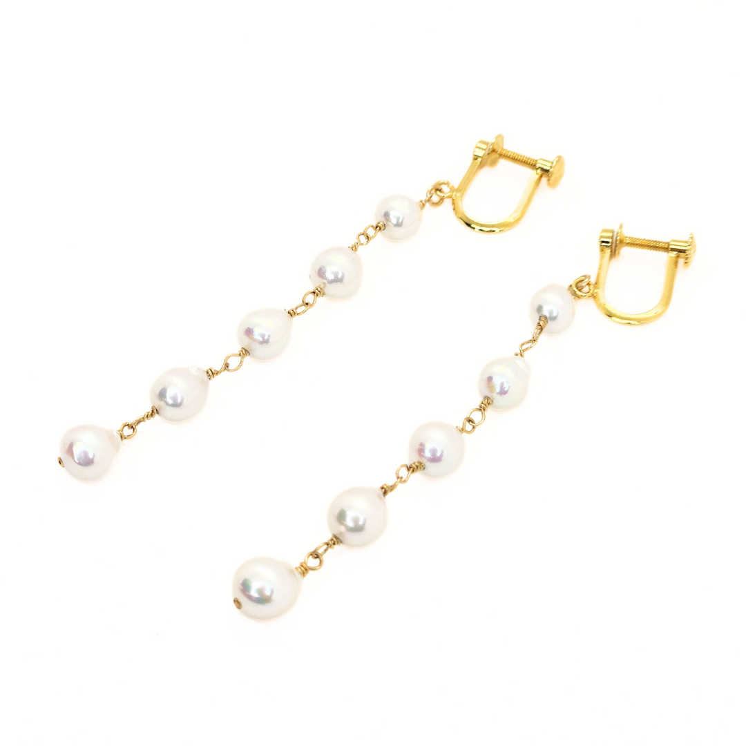 5mmパール 5連イヤリング ホワイト