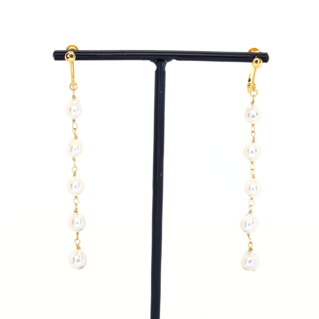 5mmパール 5連イヤリング ホワイト