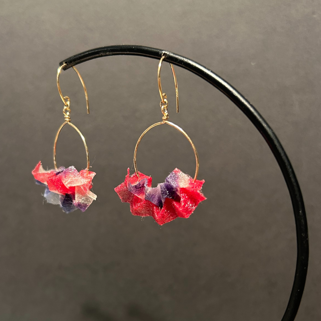 【二俣和紙】板締め絞りフープ ピアス Pink