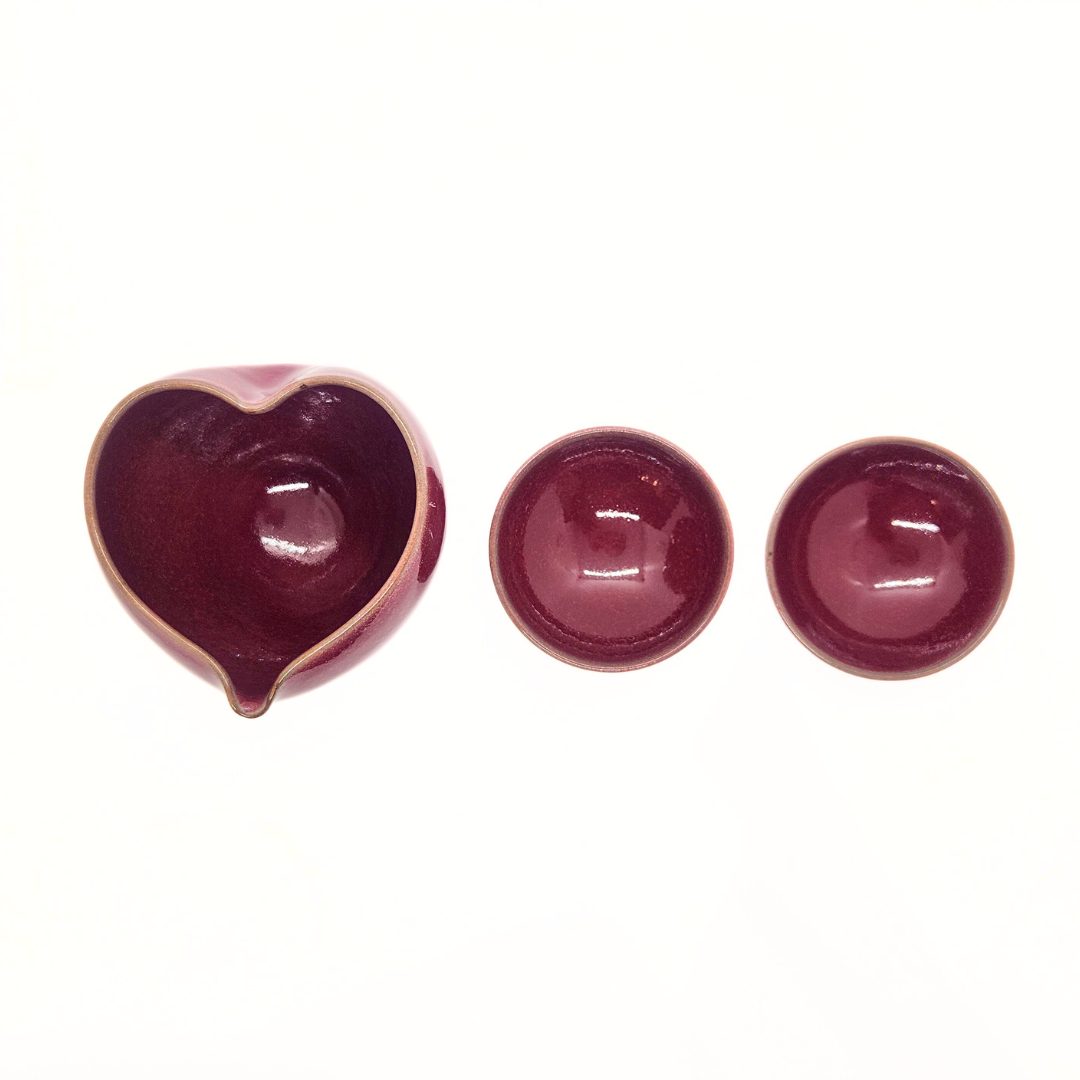 【越前焼】パープルハート ハートの片口、酒器セット