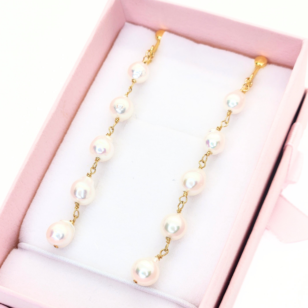 5mmパール 5連イヤリング ホワイト