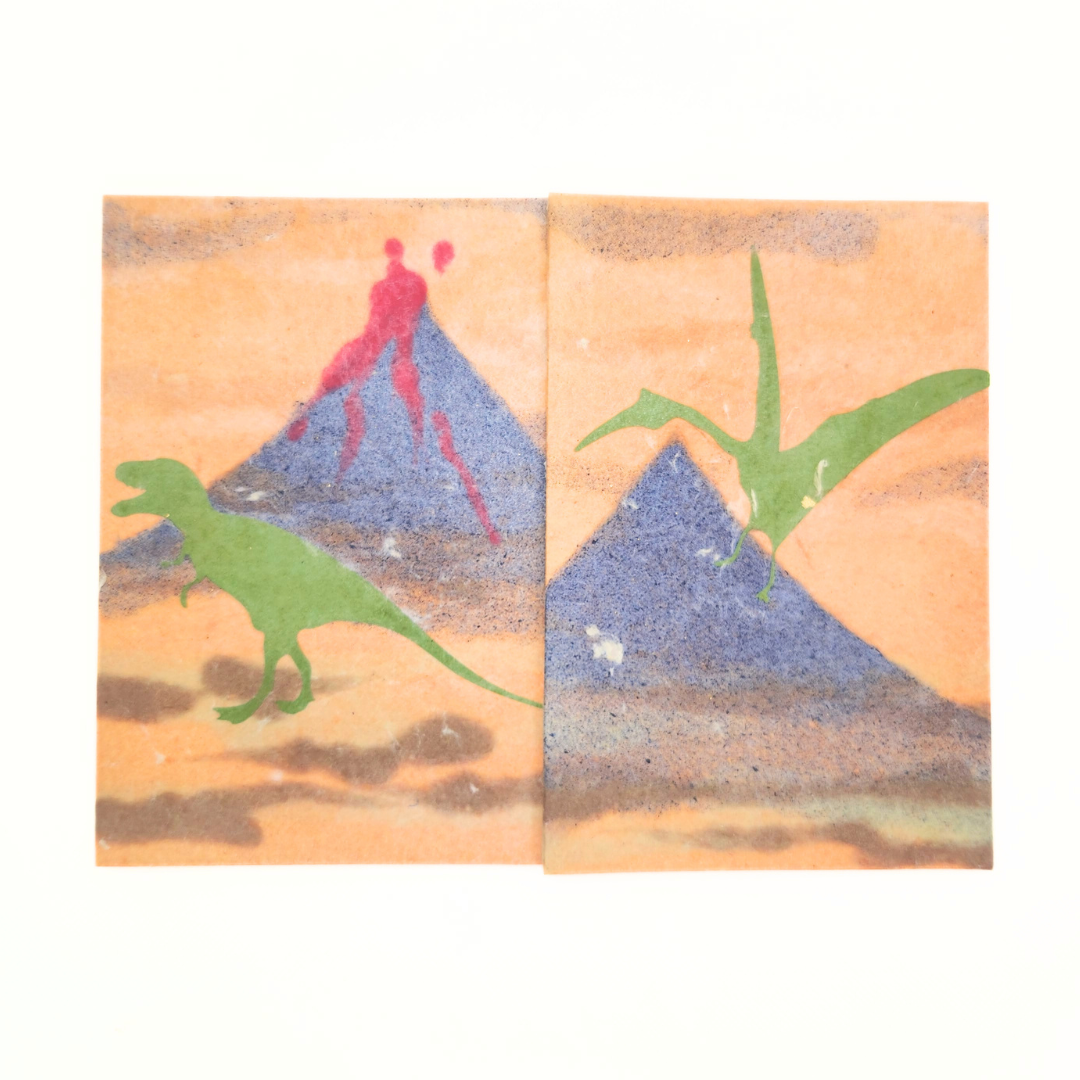 【越前和紙】御竜印帳 オレンジ 火山 ティラノサウルス×プテラノドン