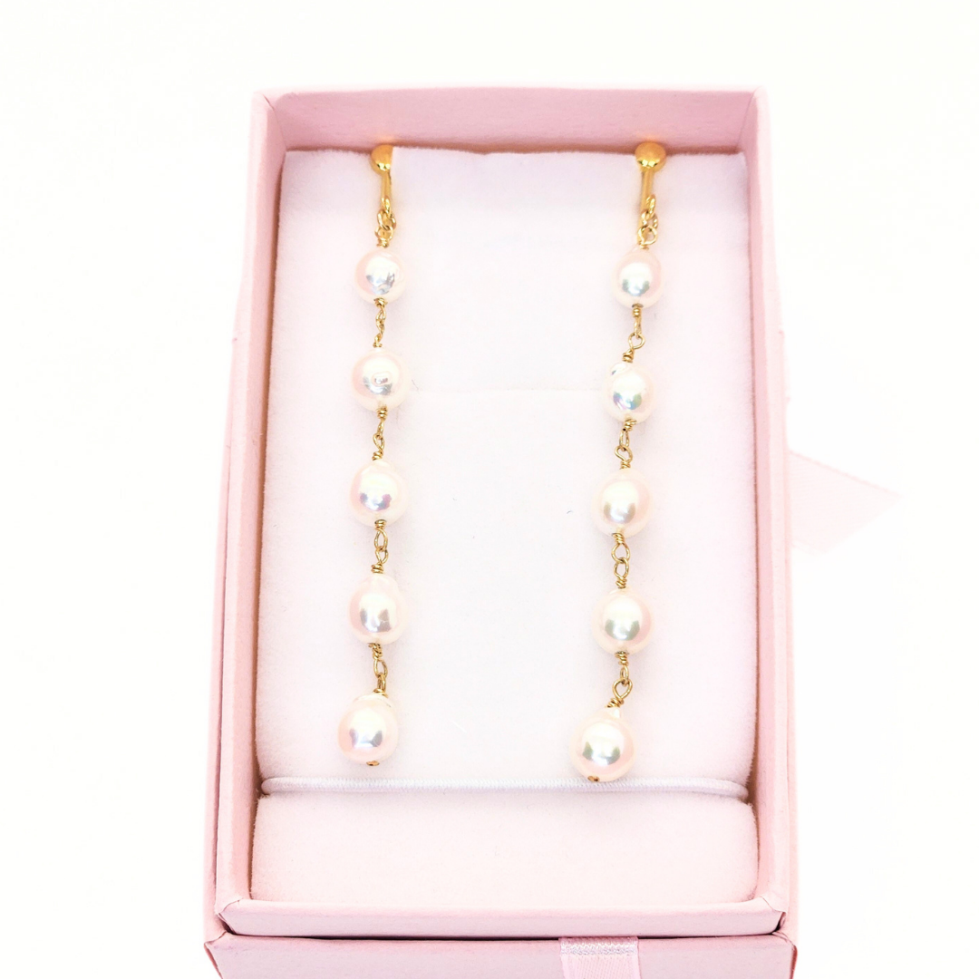 5mmパール 5連イヤリング ホワイト