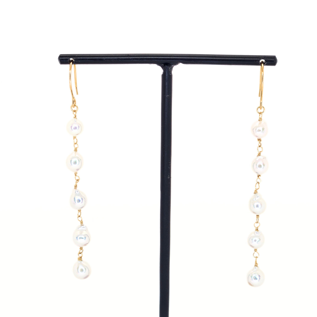 5mmパール 5連ピアス ホワイト