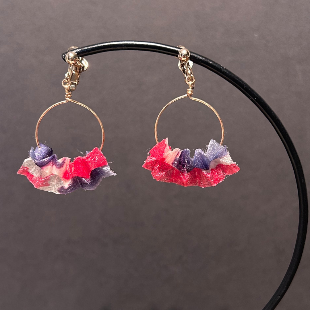 【二俣和紙】板締め絞りフープ イヤリング Pink