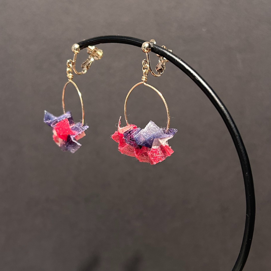 【二俣和紙】板締め絞りフープ イヤリング Pink