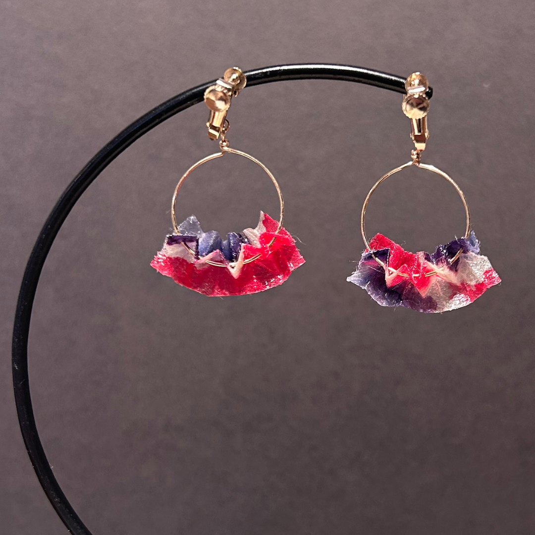 【二俣和紙】板締め絞りフープ イヤリング Pink