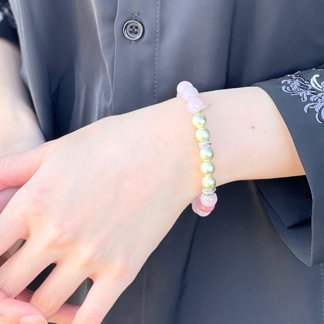 天然石ブレスレット 定色×ローズクオーツ