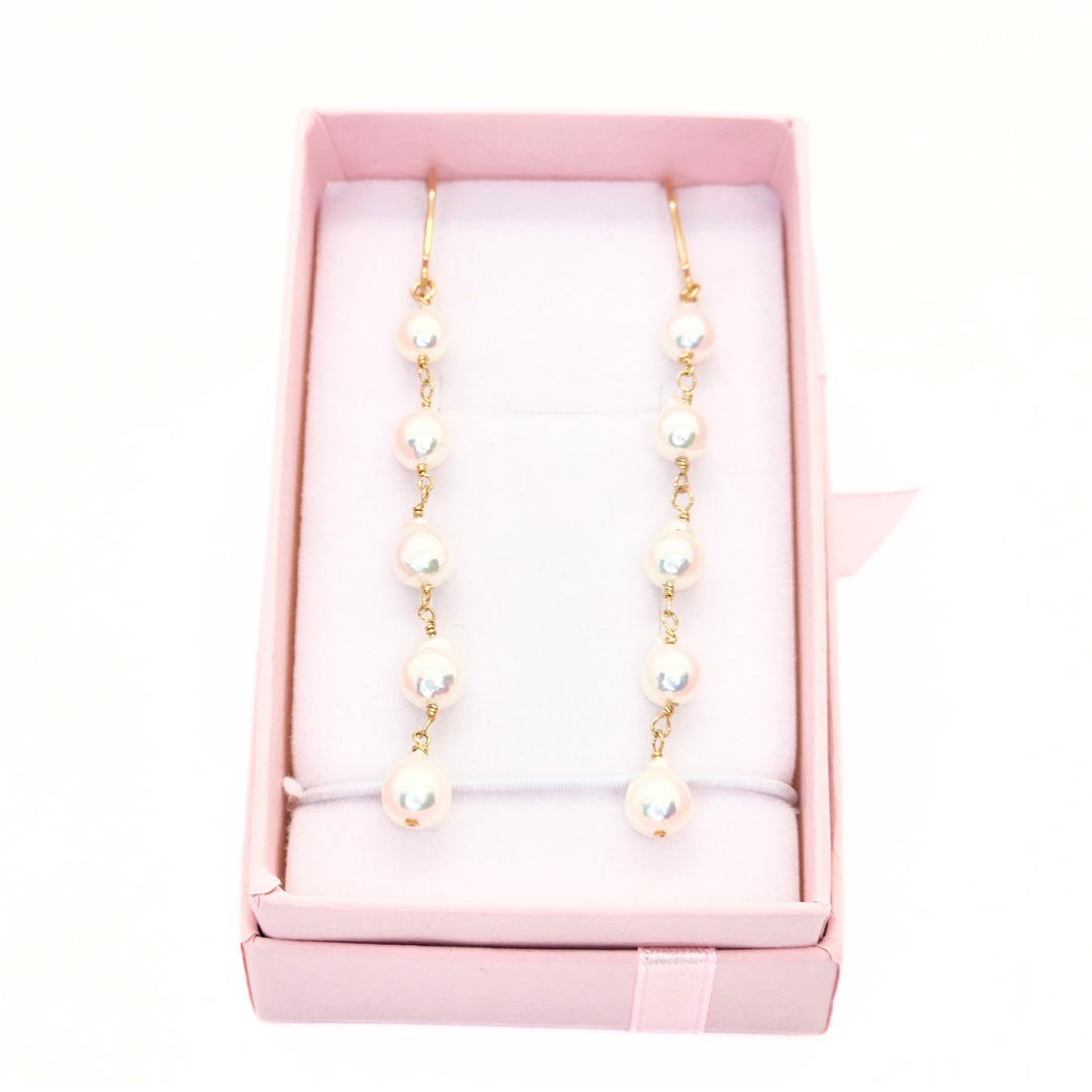 5mmパール 5連ピアス ホワイト