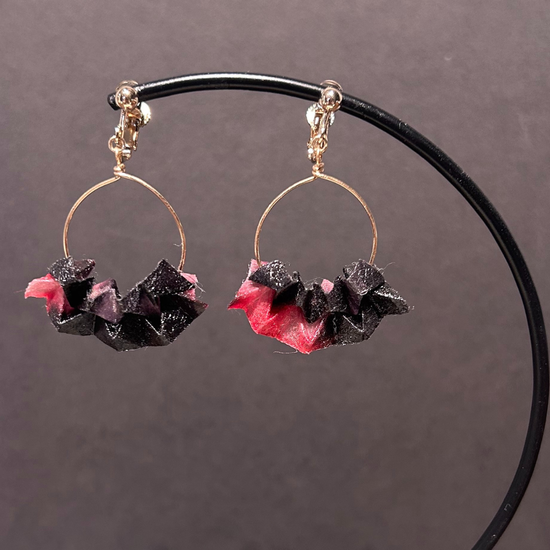 【二俣和紙】板締め絞りフープ イヤリング Black