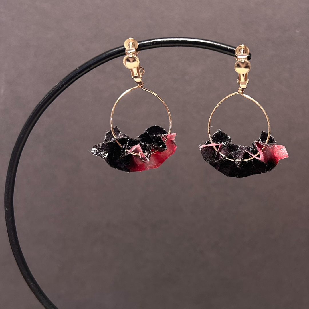 【二俣和紙】板締め絞りフープ イヤリング Black