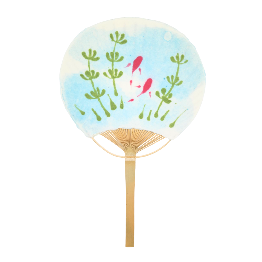 【越前和紙】手漉きうちわ大 金魚 水草